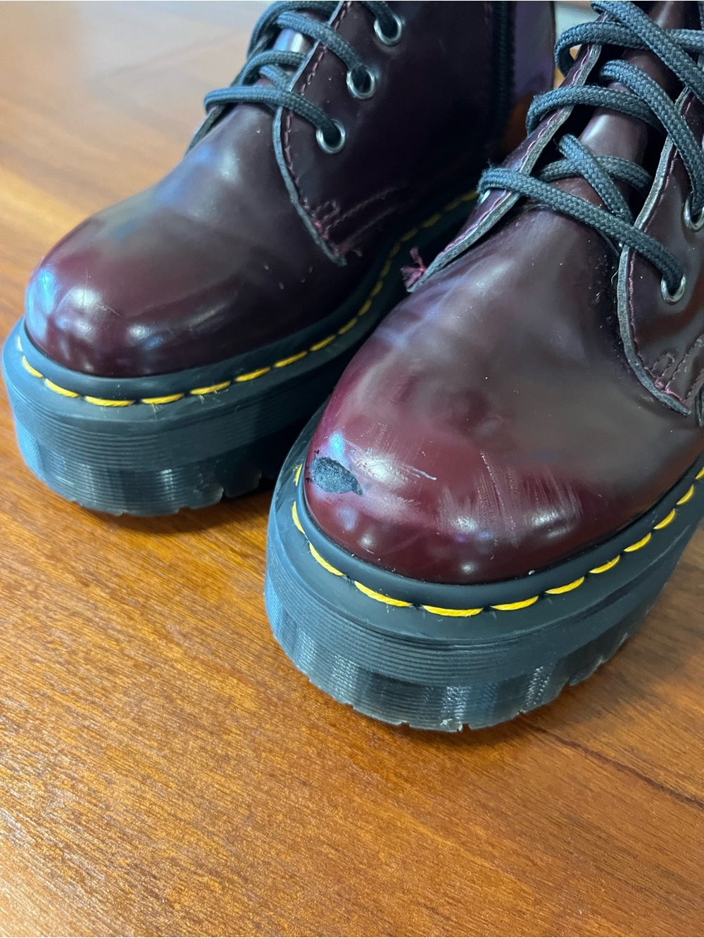 Dr. Martens Vegan Jadon II Platform Combat Boots Cherry Red Oxford Rub Off Goth - Picture 7 of 13